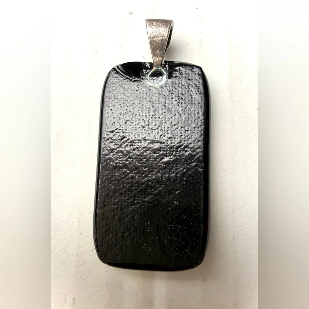 Vintage Dichroic Fused Glass Black‎ Warrior Pendant Greek Gold Amber Shimmer